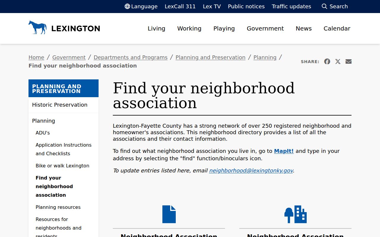 Lexington neighborhood association finder and directory